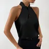 Kadın bluzları Kadınlar En İyi Camisole Zarif Saten Tank Topları Blon için Yular Boyun Gevşek Fit Offi