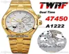 TWAF Overmare Dual Time 47450 A1222 MENS AUTOMATICO MENS ORGHIO 18K GOLLO GOLD RESERSITÀ GOLD SCHEDA STRICO BRACELETTO IN ACCIAIO IN INSIORE 1662342