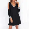 Womens Dress Cocktail Dresses Evening Party Solid Color Sequin Stitching V-Neck Cold Shoulder Sleeve Casual 240426