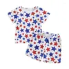 Ensembles de vêtements Baby Boys Memorial Day Turnits Star Imprimer des manches courtes T-shirt et shorts élastiques pour vêtements de vacances en 2 pièces