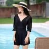 Costumi da bagno femminile da bagno monopezzo donna coreano in stile gonna a maniche lunghe/corta a maniche vielineatura da bagno snello abito da bagno in spiaggia estiva