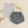 衣料品セットフォーカスノーム2スタイルの幼児の男の子の男の子の夏の服0-3年ノースリーブレタープリントタンクトップとチェッカーボードショーツ