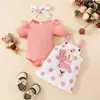 Vêtements Enfants Baby Girl Vêtements de fille à manches courtes Rabot Ribbed Bear Global Robe Suspender Jupe Set Spring Summer Tenue