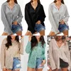 Polos Fashion Fashion Couleur solide Collier de remin-down Cardigan Femmes 2024 Automne Spring Loose Longs à manches longues Vêtements de banlieue féminins