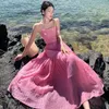 Lässige Kleider Hepburn Style Kleid Spagetti Armband Boho Vintage Beach ärmellose französischer schick lang eine Linie böhmische Vestidos Drop