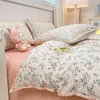 Yatak takımları romantik çiçek seti yıkanmış pamuklu yatak sayfası tek çift boyutlu kızlar kadın yorgan/yorgan kapağı yastık kılıfı çarşafları