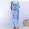 Blue Printing Bikini COver Ups Swimwear Oversize Robe De Plage Pareo Beach Tunic Saida Praia Kaftan Cotton Boho Bathing Suit