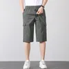 Мужские шорты летние карманы сплошной кнопка кнопки на молнии на молнии повседневные брюки для коленных брюк Прямые грузовые брюки
