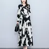 Casual jurken herfst winter vintage print prom long dames luxe zijden feestvestidos 2024 mode elegante bodycon night jurk