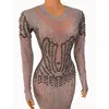 Stage Wear Sexy Gogo Dance Clothing Round Neck Rhinestone Slim Long Dress Female Singer Performance Nightclub Bar Costume