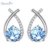 Boucles d'oreilles en peluche de cellule CELLACY Silver 925 bijoux rond Blue Zircon Rose Gold Color Stud pour femmes charme-stud-studs Femme Cadeau