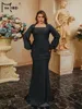 Plus Size Dresses Missord Square Neck Long Sleeve Mermaid Black Floor Length Dress Elegant Party Women 2024 Evening Prom