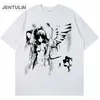 Мужские футболки Harajuku Gothic Mens японская аниме-футболка Cartoon Angel Wings Графическая футболка 2024 Модная одежда хлопка y2k Top Street Forting футболка футболка2403