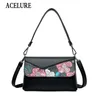 Bag Acelure Faryfly Flower Printing Small Women Axel crossbody väskor mode blixtlåsare damer shopping handväska handväska