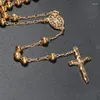 Hangende kettingen 6 mm metalen kralen rozenkrans voor vrouwen mannen Lange ketting Crucifix Cross ketting religieuze bidse sieraden