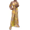 Sukienki swobodne kobiety kwiatowy sukienka elegancka dhinstone z ramion z latarni rękawy dzielone na brzeg na bankiecie lub podłogę imprezową
