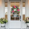 Fleurs décoratives couronne artificielle pivoine rose guirlande porte d'entrée suspendue avec feuilles vigne printemps été pour le bureau de la ferme mariage