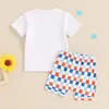 Set di abbigliamento Little Boy 4 luglio Stampa Stampa per lettere rotonde a maniche corte a maniche corte a scacchiera in giro elastico set di bambini piccoli