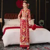 Etnik Giyim Çin Geleneksel Gelinlik Zarif Mizaç Tang Takımı 2024 Xiuhe Vintage Nakış Çiçek Mandarin Yaka Qipao