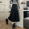 Signe in lana nera pieghettata per donne abbigliamento primaverile autunno inverno coreano moda elegante gonna a vita alta kawaii