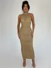 Robes décontractées Habbris Spring Coffee Sparkling Robed Long Robe Party Clothing Femmes 2024 Halter Backless MAXI BodyCon Soirée