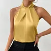Kadın bluzları Kadınlar En İyi Camisole Zarif Saten Tank Topları Blon için Yular Boyun Gevşek Fit Offi