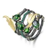 Cluster Rings Leaf Natural Chrome Diopside Gemstone Gold Plated 925 Sterling Silver Women