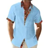 Men's Casual Shirts Men Cuff Placket Shirt Stylish Summer With Turn-down Collar Short Sleeves Color Matching Print For Comfort