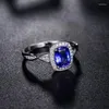 Cluster Rings LANMI Solid 18Kt White Gold Natural Tanzanite Wedding Ring Sparkly Diamond Gemstone Jewelry For Women