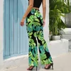 Pantaloni da donna foglia tropicale spiaggia palma elastica in vita classico pantaloni svasati design estate regalo di compleanno coreano regalo