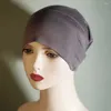 Berets Baumwolle weibliche Stirnbandkappen Feste Farbe Weichkopf Wrap Lockige Haarpflege Kopftuch gestrickter Kappe Frauen