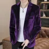 Costumes masculins Hoo 2024 Gold Velvet Jacquard Blazer Bamboo Leaf Fashion Fashion Leisure