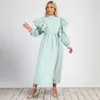 Basic Casual Dresses Plus size womens elegant long dress solid color button up O-neck pleated hem long sleeved retro dress loose autumn dressL2405