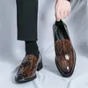 Casual schoenen Big Size 38-46 Groene herenleer puntig Laaggesneden man Loafers Tassel Decorate Dress voor mannen Mocasines HOMBRE