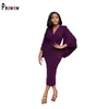 Casual Dresses Prowow Elegant Women Maxi Dress V-neck Slim Fit Long Batwing Sleeve Bodycon Outfit Solid Color Evening Party Office Lady