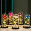 Dekorative Blumen LED Galaxy Rose Eternal 24k Gold Folie Blume mit Schnur Lichter Box Künstliches Geschenk Valentinstag für Frauen Mädchen