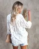 Женские блузкие рубашки сетки с длинными рукавами белая рубашка женская уличная одежда Жаккард пуговица вниз по свитеру 2023 Женская негабаритная рубашка Topl2405