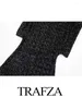 Casual Dresses TRAFZA Women's Spring Fashion Shoulder Padded Small Turtle Neck Party Dress Sleeveless Shiny Sequin Robe Midi Y2K