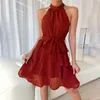 Vestidos informales Vestidos Damas 2024 Fashion Halter Sexy Belte de encaje con mangas