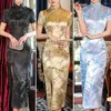 Ethnische Kleidung Frauen Cheongsams chinesischer Stil Mandarin Kragen Scheiben Schnallen Dame Stickerei Pflaumen Blossom Print Split traditioneller Qipao