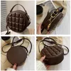 Shoulder Bags Luxury Small Chocolate Grid Round Crossbody For Women 2024 Female Designer Handbags Vintage Pu Leather Purses