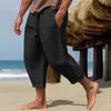 Men's Pants 2024 Summer Harem Long For Men Joggers Solid Linen Style Calf-Length Casual Baggy Capris Pockets Drawstring Trousers