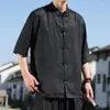 Męskie koszule zwykłe plus size letnia męska Chińska koszula lodowa jedwabna vintage tang garnitur Hanfu Tops Męski stojak na odzież luźna kołnierz