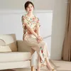 Women's Two Piece Pants Women Floral Print Outfit Flower Ruffle Sleeves Top Wide Leg Trousers Set For Wear With Patchwork Design