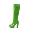 Boots vinter bekväma vita gröna kvinnor knähög plattform super häl lady skor plus stor liten storlek 12 32 43 46 48