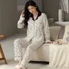 Women's Sleepwear Spring Autumn Korean Cotton Pajamas Set Turn-down Collar Home Clothes Cute Girls Nightwear Chic Woman Pijamas