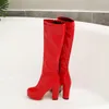 Stiefel Winter sexy schwarze orange Frauen Knie hohe Plattform Ferse Lady Dress Schuhe und große kleine Größe 11 32 43 46 48