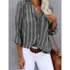 Frauenpolos Womens Casual Lose Striped Shirt 2023 Herbst Retro Frauen übergroßes Hemd und lose modische elegante Damen Topl2405