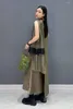 Casual Dresses Qing Mo 2024 Green Splice Dress Chinese Style Satin Lång ärmlös Löst mångsidig mode Eleganta kvinnor bär WZT003