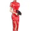 Ethnische Kleidung Frauen Cheongsams chinesischer Stil Mandarin Kragen Scheiben Schnallen Dame Stickerei Pflaumen Blossom Print Split traditioneller Qipao